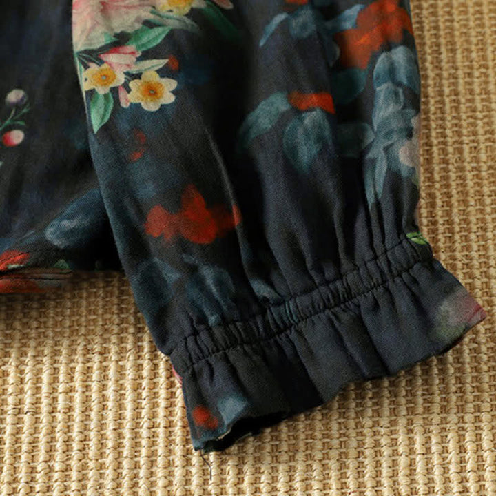 Buddha Stones Fall Elegant Vintage Tang Style Button-Up Mandarin Collar Floral Women's Long Sleeve Shirts - image 2