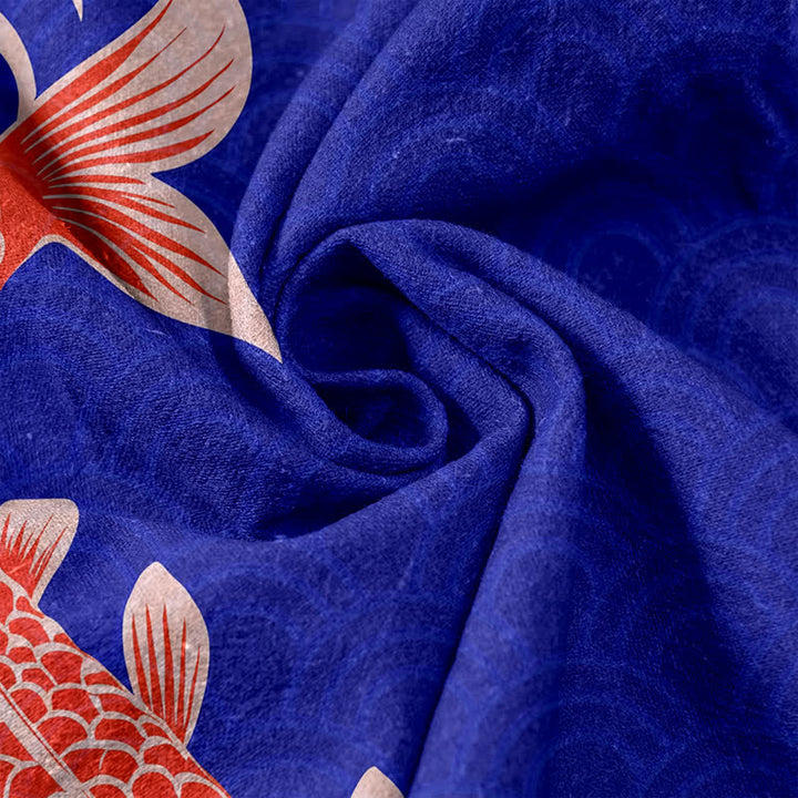 Buddha Stones Pure Cotton Artistic Koi Wave Pattern Women's Elastic Waist Pants With Pockets - image 3