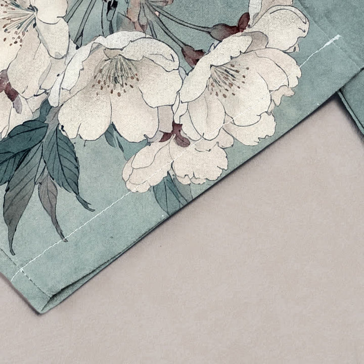 Buddha Stones Pure Cotton Elegant Floral Branch Pattern Women's Elastic Waist Pants With Pockets - image 1