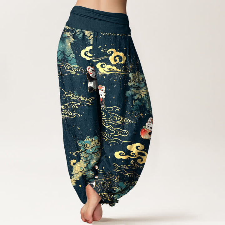 Buddha Stones Cotton Auspicious Beast Cloud Pattern Women's Elastic Waist Harem Pants - image 7