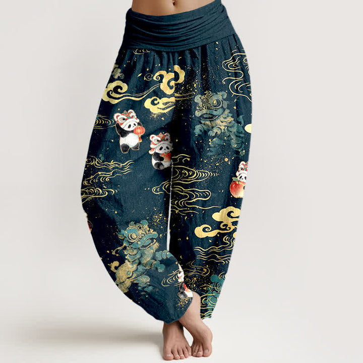 Buddha Stones Cotton Auspicious Beast Cloud Pattern Women's Elastic Waist Harem Pants - MidnightBlue - US16，UK/AU20，EU48 (3XL) - image 5