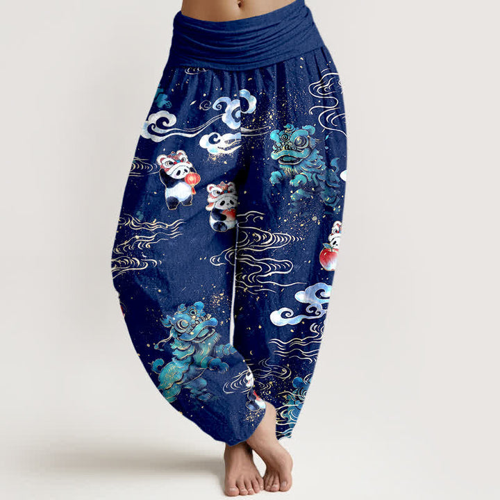 Buddha Stones Cotton Auspicious Beast Cloud Pattern Women's Elastic Waist Harem Pants - Navy - US16，UK/AU20，EU48 (3XL) - image 8