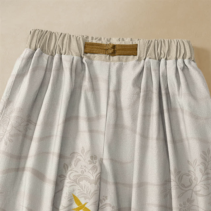 Buddha Stones Pure Cotton Vintage Mountain Bamboo Pattern Frog Button Women's Elastic Waist Harem Pants With Pockets - image 2