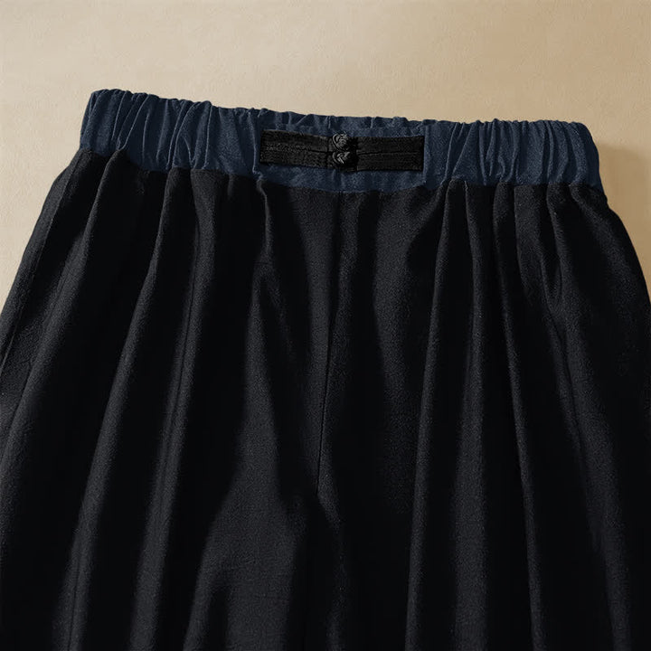 Buddha Stones Pure Cotton Golden Lotus Wave Pattern Frog Button Women's Elastic Waist Harem Pants With Pockets - image 2