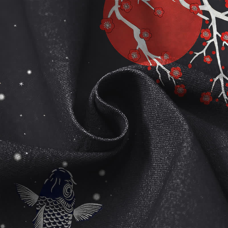 Buddha Stones Pure Cotton Oriental Koi Sun Wave Pattern Frog Button Women's Elastic Waist Harem Pants With Pockets - image 4