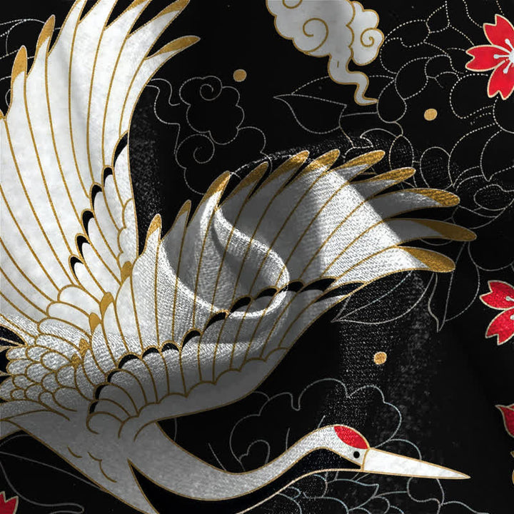 Buddha Stones Pure Cotton Vintage Crane Floral Pattern Frog Button Women's Elastic Waist Harem Pants With Pockets - image 4