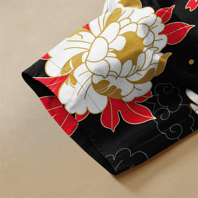 Buddha Stones Pure Cotton Vintage Crane Floral Pattern Frog Button Women's Elastic Waist Harem Pants With Pockets - image 3