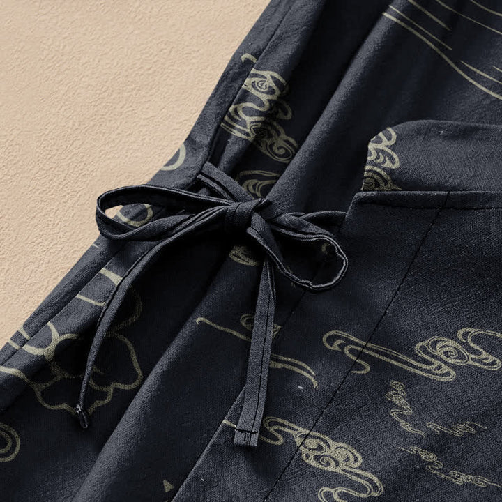 Buddha Stones Cotton Mountain Cloud Moon Print Hanfu Style Wrap V-Neck Lace-up Women's Long Sleeve Shirts - image 3