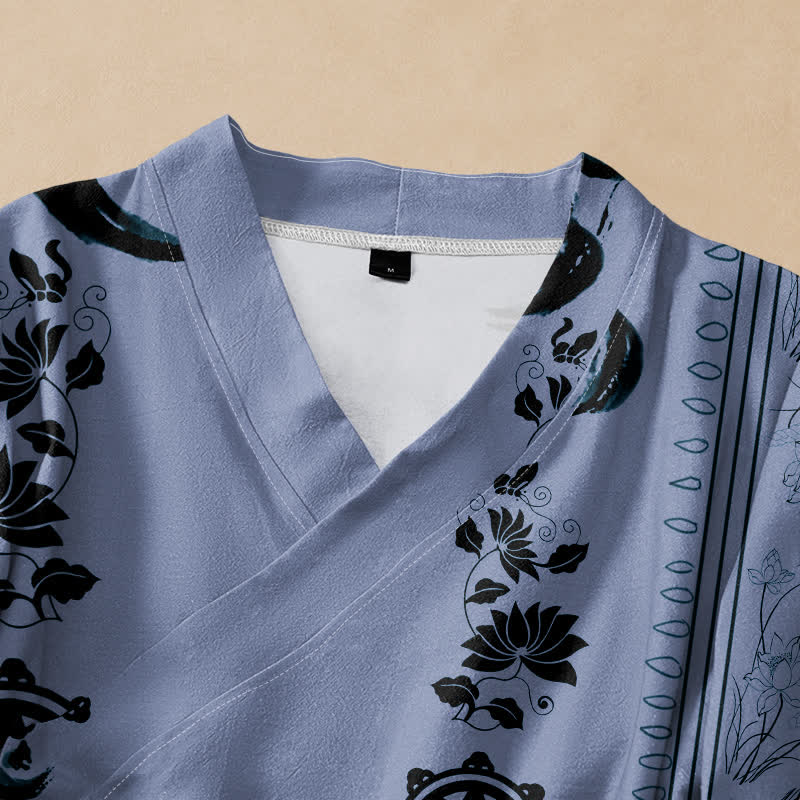 Buddha Stones Cotton Boho Floral Border Pattern Wrap V-Neck Lace-up Women's Long Sleeve Shirts Kimono - image 2