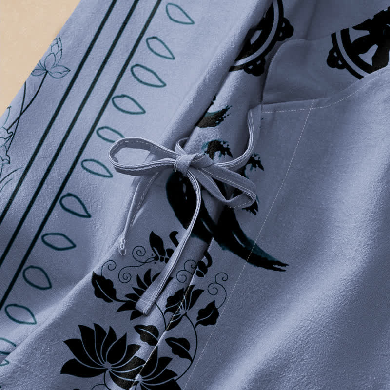 Buddha Stones Cotton Boho Floral Border Pattern Wrap V-Neck Lace-up Women's Long Sleeve Shirts Kimono - image 3