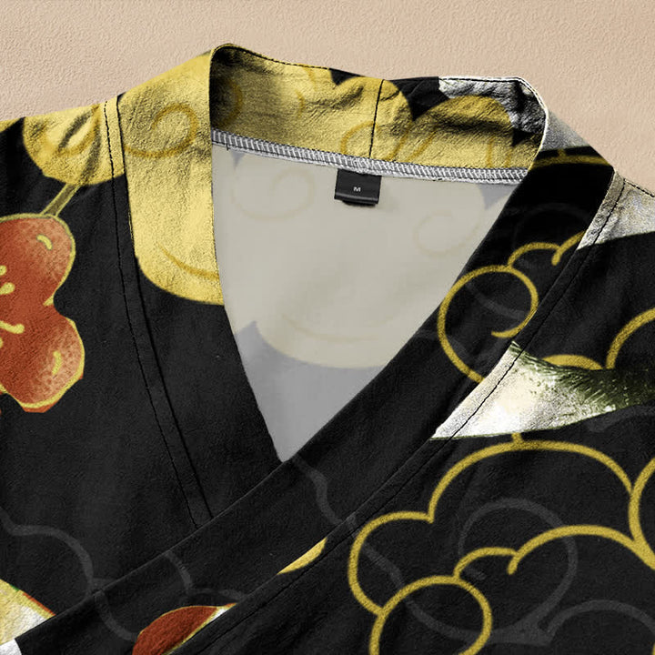 Buddha Stones Cotton White Crane Floral Print Hanfu Style Wrap V-Neck Lace-up Women's Long Sleeve Shirts Kimono - image 2