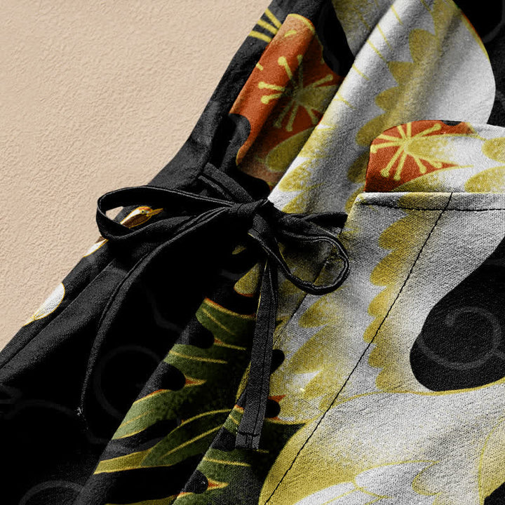 Buddha Stones Cotton White Crane Floral Print Hanfu Style Wrap V-Neck Lace-up Women's Long Sleeve Shirts Kimono - image 3