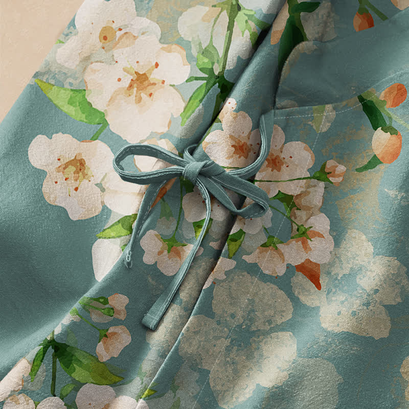 Buddha Stones Cotton Cherry Blossom Bird Print Hanfu Style Wrap V-Neck Lace-up Women's Long Sleeve Shirts Kimono - image 3