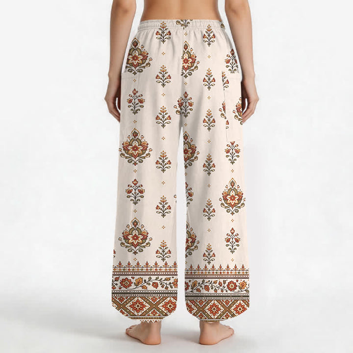 Buddha Stones Cotton Bohemian Ethnic Floral Pattern Women's Elastic Waist Harem Pants With Side Pockets - image 2