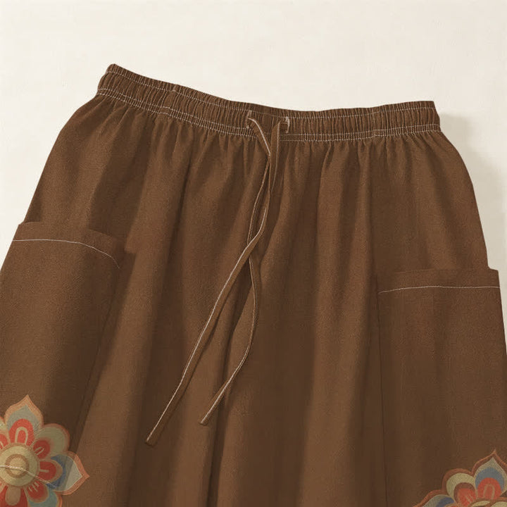 Buddha Stones Cotton Boho Deer Cloud Pattern Women's Elastic Waist Harem Pants With Side Pockets - image 5