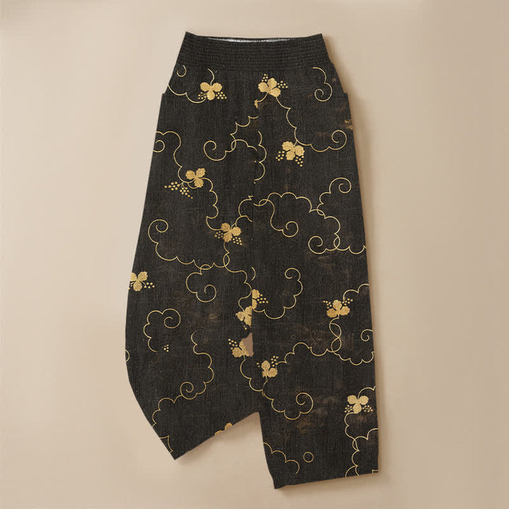 Buddha Stones Cotton Vintage Blossom Cloud Pattern Pleated Elastic Waist Women's Harem Pants With Pockets - image 3