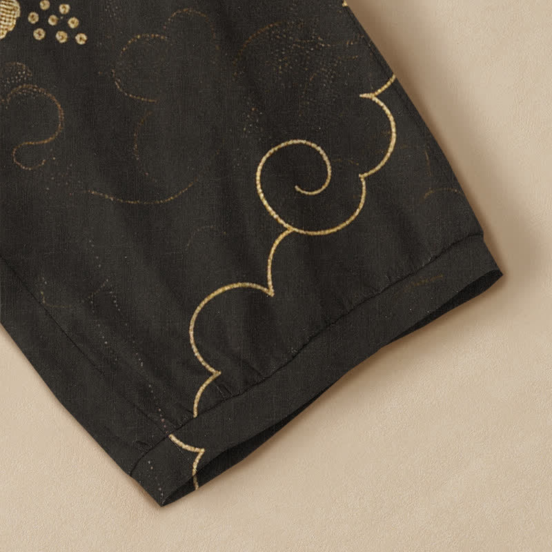 Buddha Stones Cotton Vintage Blossom Cloud Pattern Pleated Elastic Waist Women's Harem Pants With Pockets - image 5