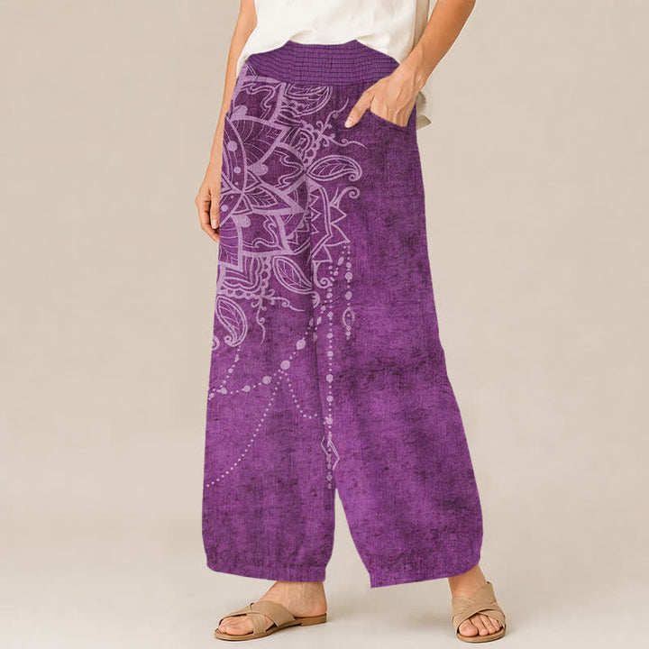 Buddha Stones Cotton Boho Mandala Beaded Pattern Pleated Elastic Waist Women's Harem Pants With Pockets - image 1