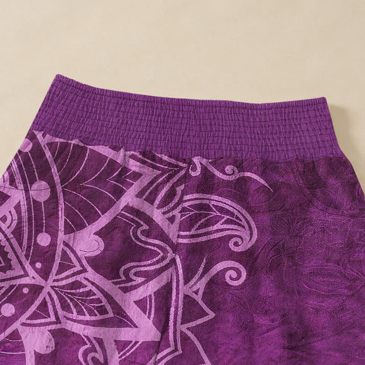 Buddha Stones Cotton Boho Mandala Beaded Pattern Pleated Elastic Waist Women's Harem Pants With Pockets - image 4