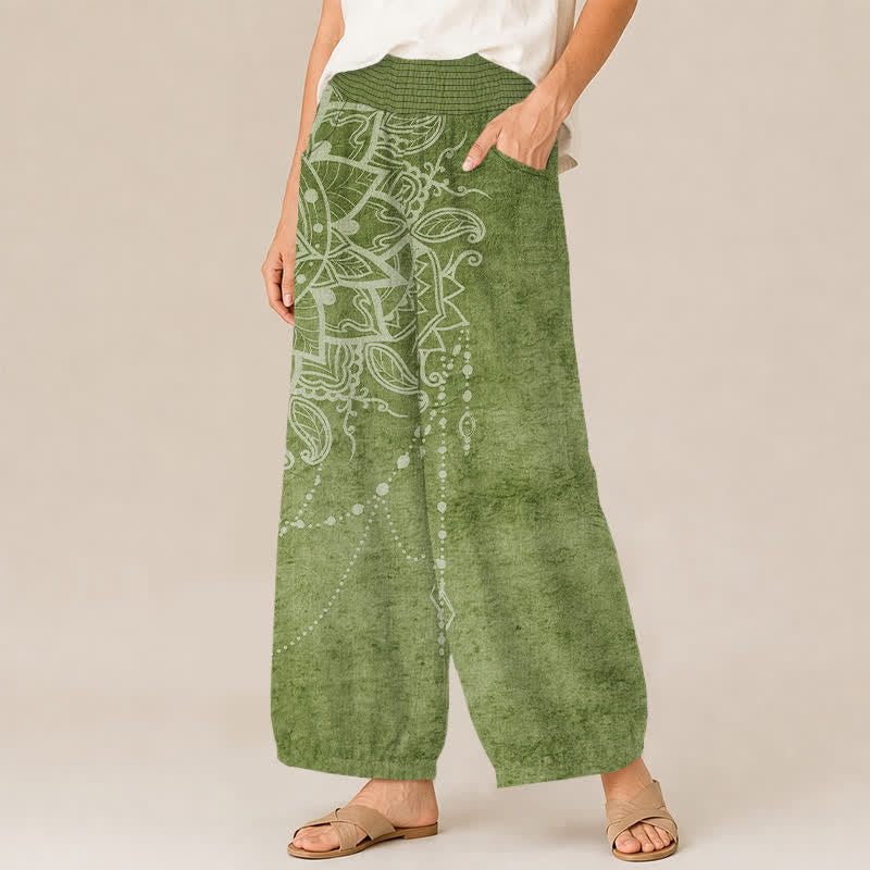 Buddha Stones Cotton Boho Mandala Beaded Pattern Pleated Elastic Waist Women's Harem Pants With Pockets - image 7
