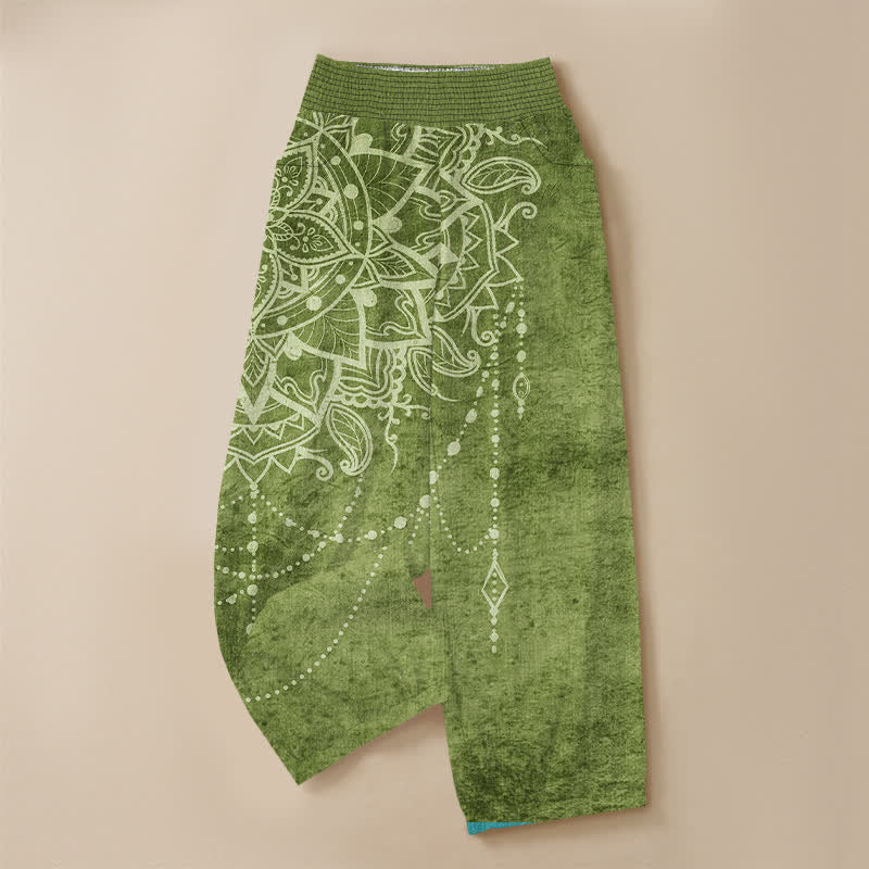 Buddha Stones Cotton Boho Mandala Beaded Pattern Pleated Elastic Waist Women's Harem Pants With Pockets - image 9