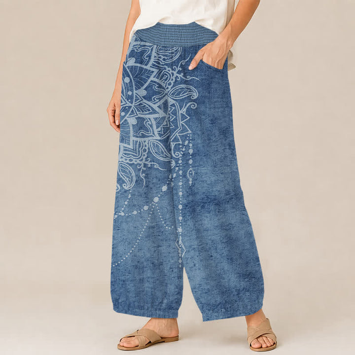 Buddha Stones Cotton Boho Mandala Beaded Pattern Pleated Elastic Waist Women's Harem Pants With Pockets - image 11