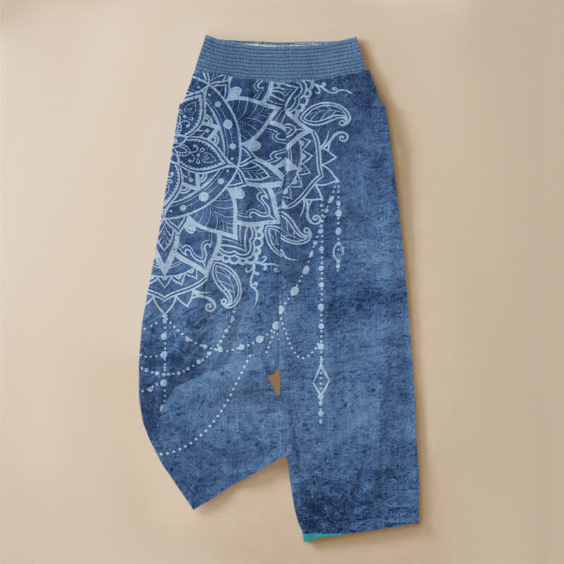 Buddha Stones Cotton Boho Mandala Beaded Pattern Pleated Elastic Waist Women's Harem Pants With Pockets - image 13