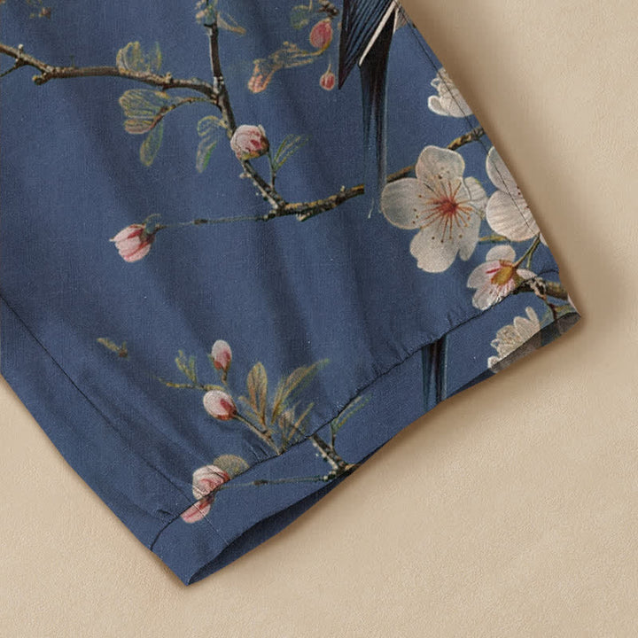 Buddha Stones Cotton Vintage Floral Bird Pattern Pleated Elastic Waist Women's Harem Pants With Pockets - image 5