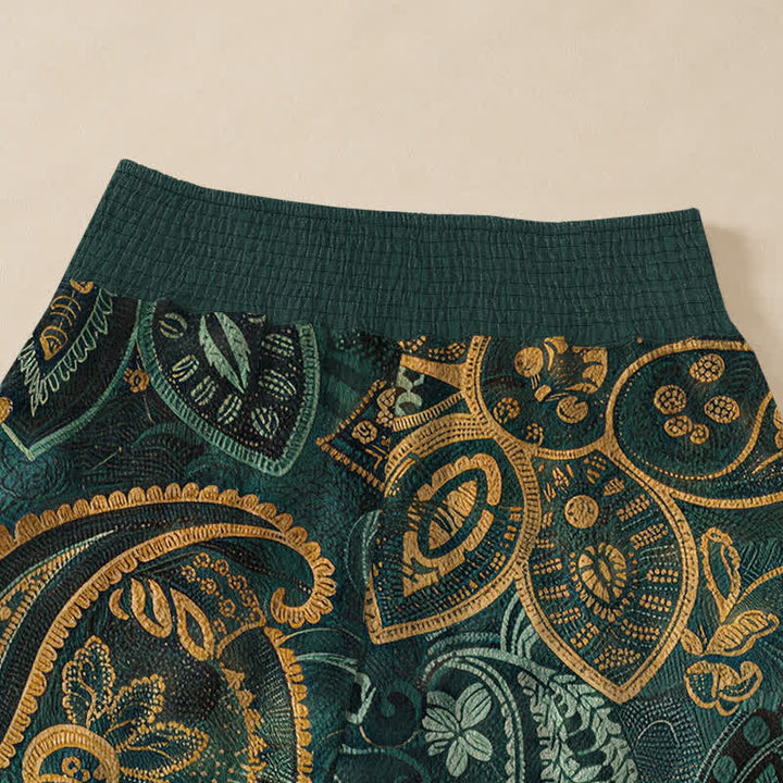 Buddha Stones Cotton Vintage Paisley Floral Pattern Pleated Elastic Waist Women's Harem Pants With Pockets - image 4