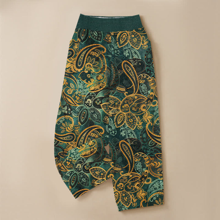 Buddha Stones Cotton Vintage Paisley Floral Pattern Pleated Elastic Waist Women's Harem Pants With Pockets - image 3