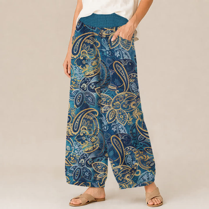 Buddha Stones Cotton Vintage Paisley Floral Pattern Pleated Elastic Waist Women's Harem Pants With Pockets - image 7