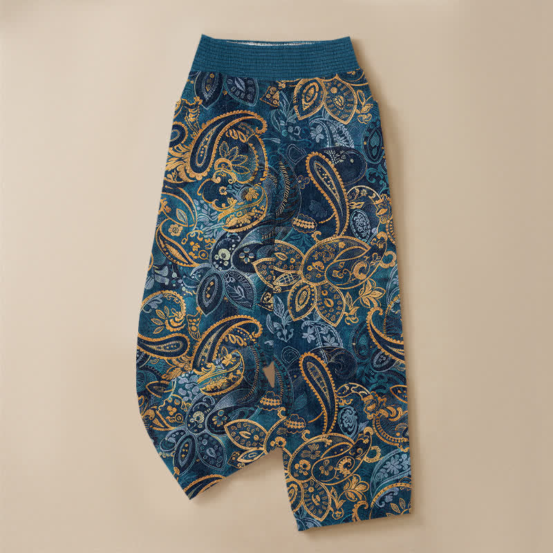 Buddha Stones Cotton Vintage Paisley Floral Pattern Pleated Elastic Waist Women's Harem Pants With Pockets - image 9