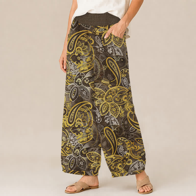 Buddha Stones Cotton Vintage Paisley Floral Pattern Pleated Elastic Waist Women's Harem Pants With Pockets - image 11