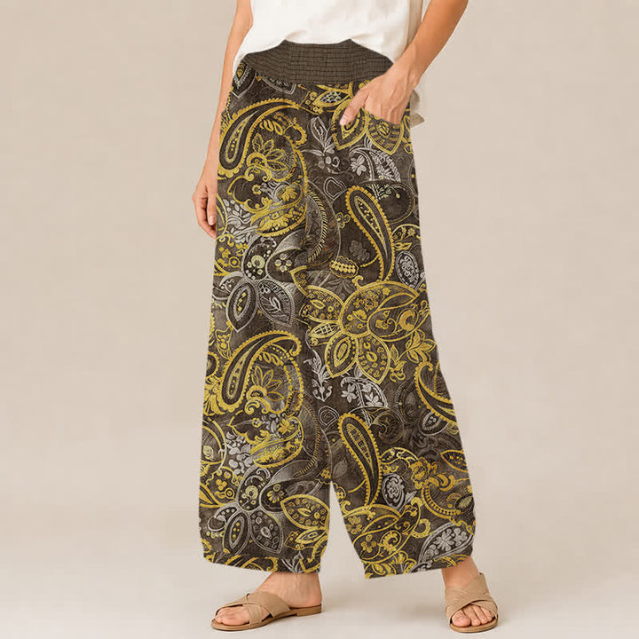 Buddha Stones Cotton Vintage Paisley Floral Pattern Pleated Elastic Waist Women's Harem Pants With Pockets - image 11