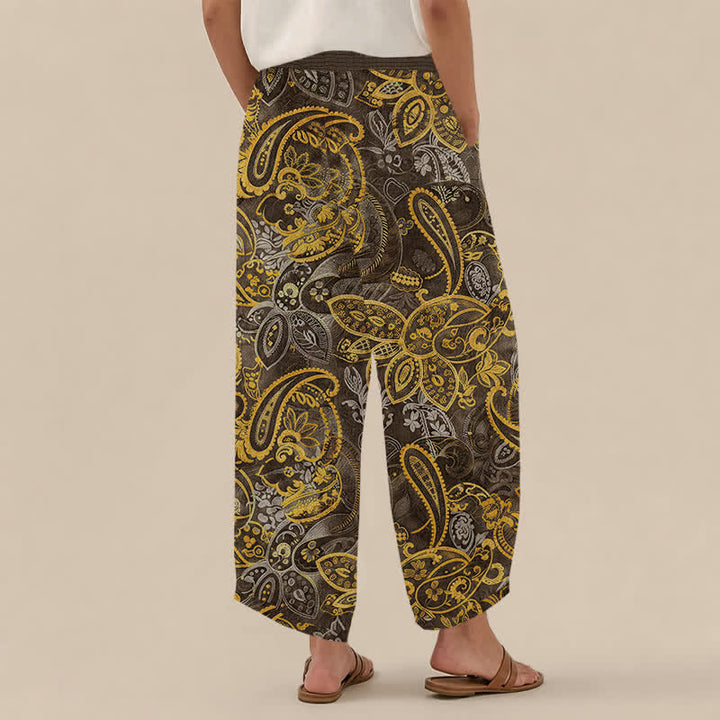 Buddha Stones Cotton Vintage Paisley Floral Pattern Pleated Elastic Waist Women's Harem Pants With Pockets - image 12