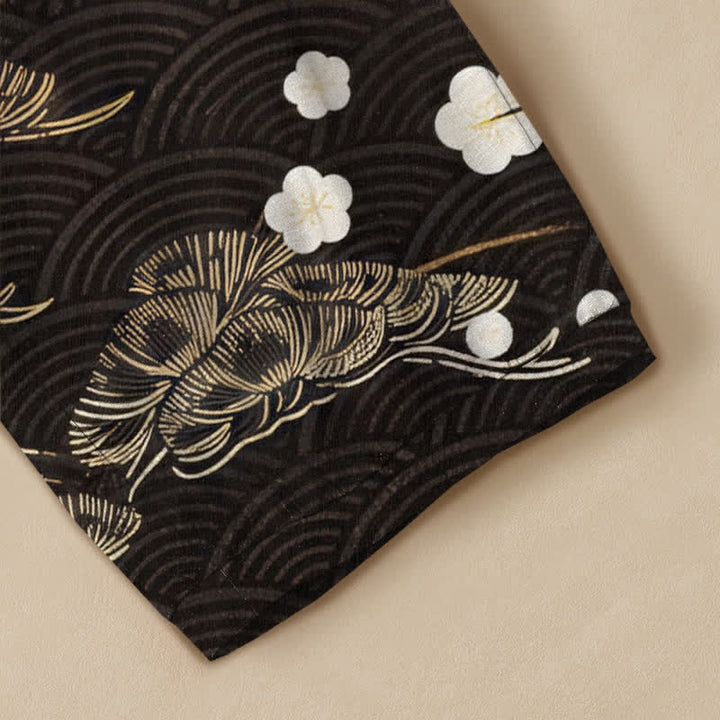 Buddha Stones Cotton Crane And Cloud Pattern Pleated Elastic Waist Women's Harem Pants With Pockets - image 5