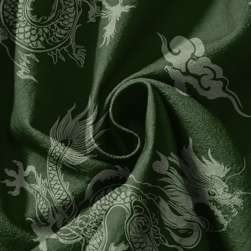 Buddha Stones Pure Cotton Dragon Clouds Pattern Drawstring Men's Harem Pants With Pockets - image 11