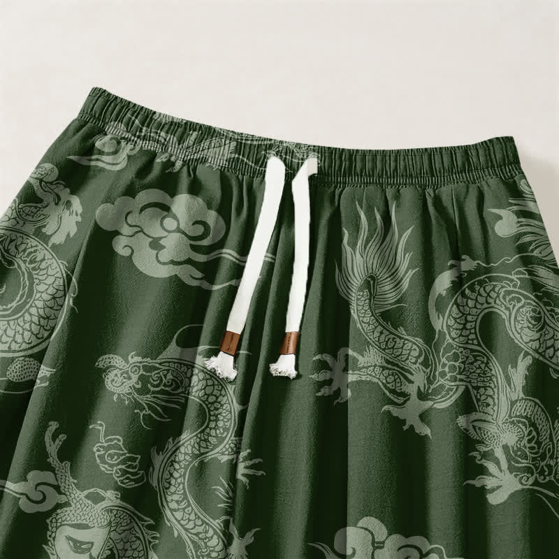 Buddha Stones Pure Cotton Dragon Clouds Pattern Drawstring Men's Harem Pants With Pockets - image 9