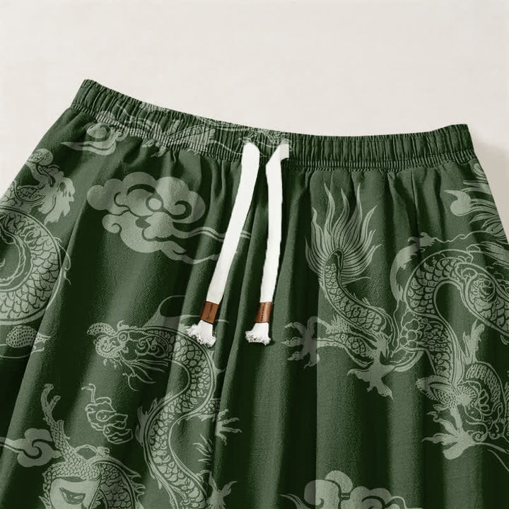 Buddha Stones Pure Cotton Dragon Clouds Pattern Drawstring Men's Harem Pants With Pockets - image 9
