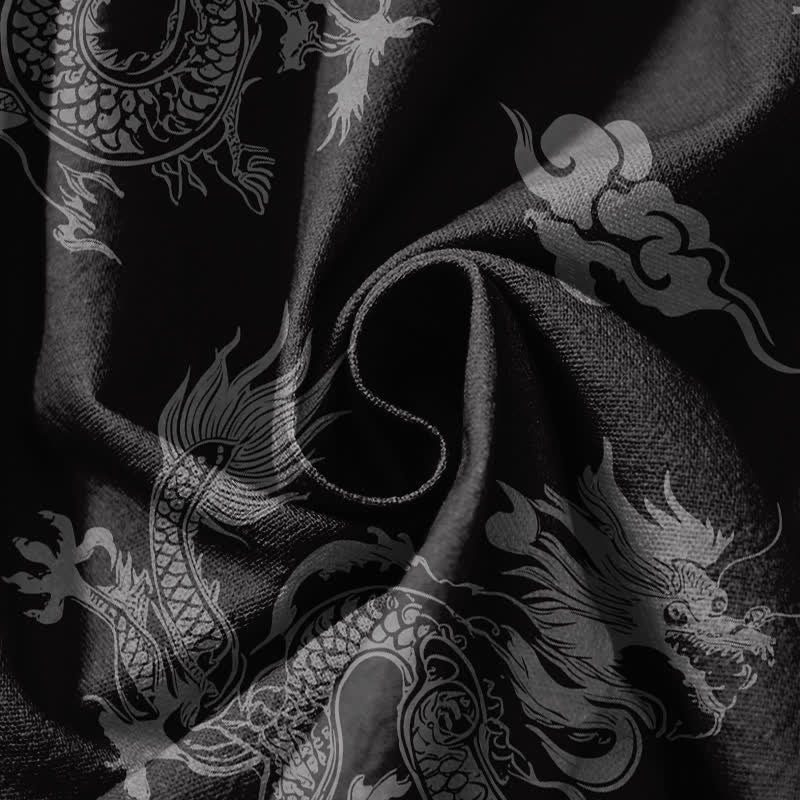 Buddha Stones Pure Cotton Dragon Clouds Pattern Drawstring Men's Harem Pants With Pockets - image 17