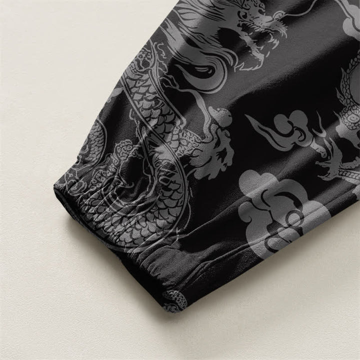 Buddha Stones Pure Cotton Dragon Clouds Pattern Drawstring Men's Harem Pants With Pockets - image 16