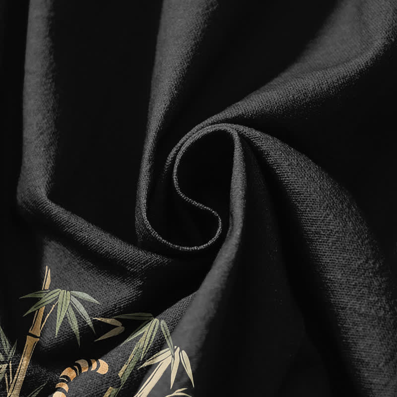 Buddha Stones Pure Cotton Tiger Bamboo Pattern Drawstring Men's Harem Pants With Pockets - image 5