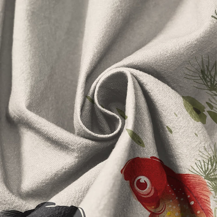 Buddha Stones Pure Cotton Koi Lotus Leaves Ink Pattern Drawstring Men's Harem Pants With Pockets - image 5