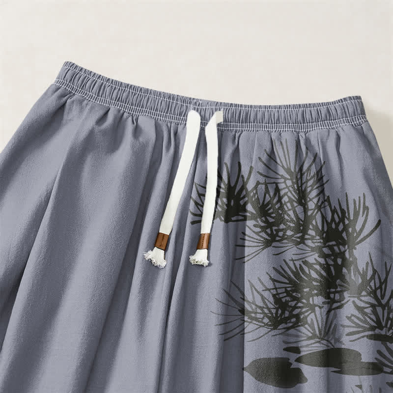 Buddha Stones Pure Cotton Koi Lotus Leaves Ink Pattern Drawstring Men's Harem Pants With Pockets - image 15