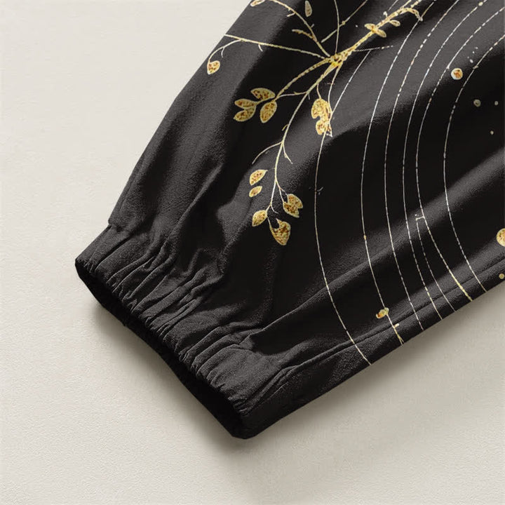 Buddha Stones Pure Cotton Golden Dragon Cloud Pattern Drawstring Men's Harem Pants With Pockets - image 4