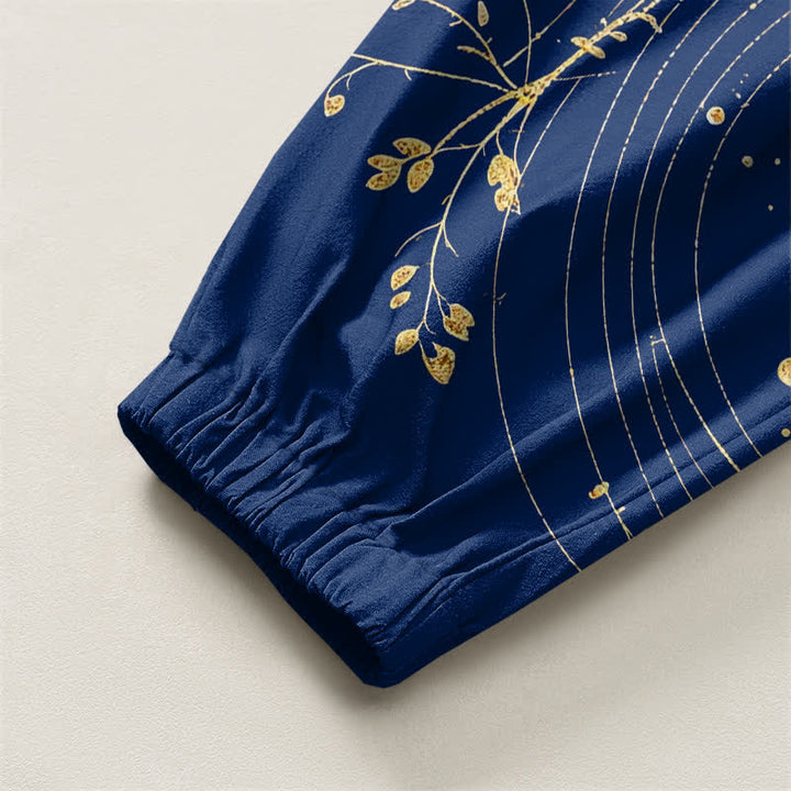 Buddha Stones Pure Cotton Golden Dragon Cloud Pattern Drawstring Men's Harem Pants With Pockets - image 10