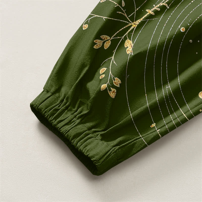 Buddha Stones Pure Cotton Golden Dragon Cloud Pattern Drawstring Men's Harem Pants With Pockets - image 16