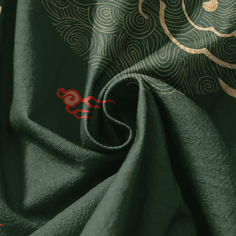 Buddha Stones Pure Cotton Dragon Golden Cloud Medallion Pattern Drawstring Men's Harem Pants With Pockets - image 5