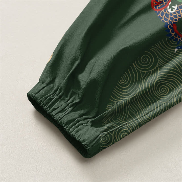 Buddha Stones Pure Cotton Dragon Golden Cloud Medallion Pattern Drawstring Men's Harem Pants With Pockets - image 4