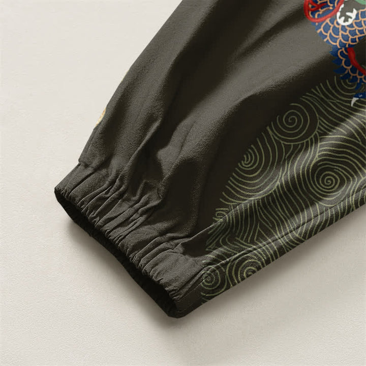 Buddha Stones Pure Cotton Dragon Golden Cloud Medallion Pattern Drawstring Men's Harem Pants With Pockets - image 10